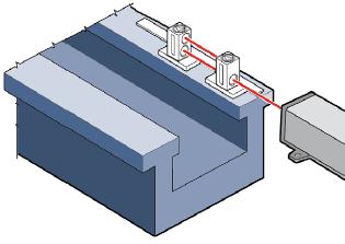 Illustration of the setup for using the 55282A flatness kit to measure the straightness of a machine guideway.
